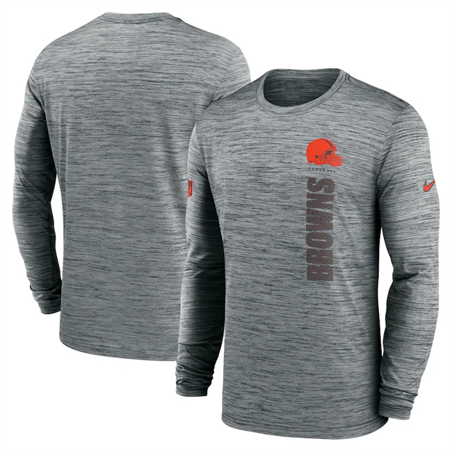 Men's Cleveland Browns Gray 2024 Sideline Team Velocity Performance Long Sleeve T-Shirt